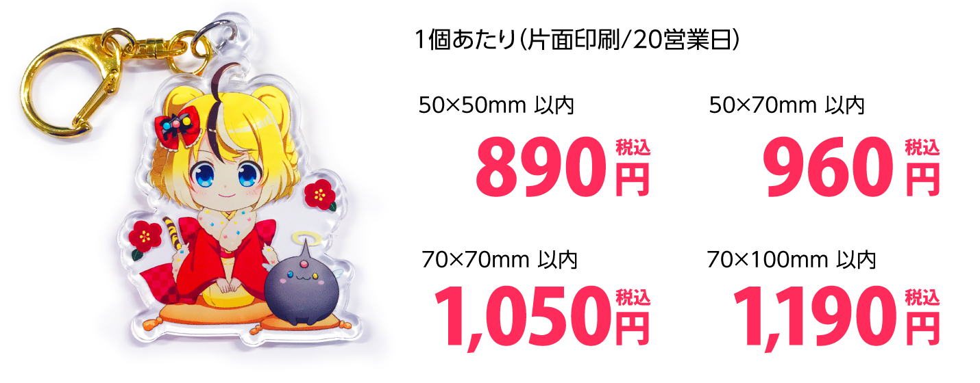 アクリルキーホルダー印刷　料金例